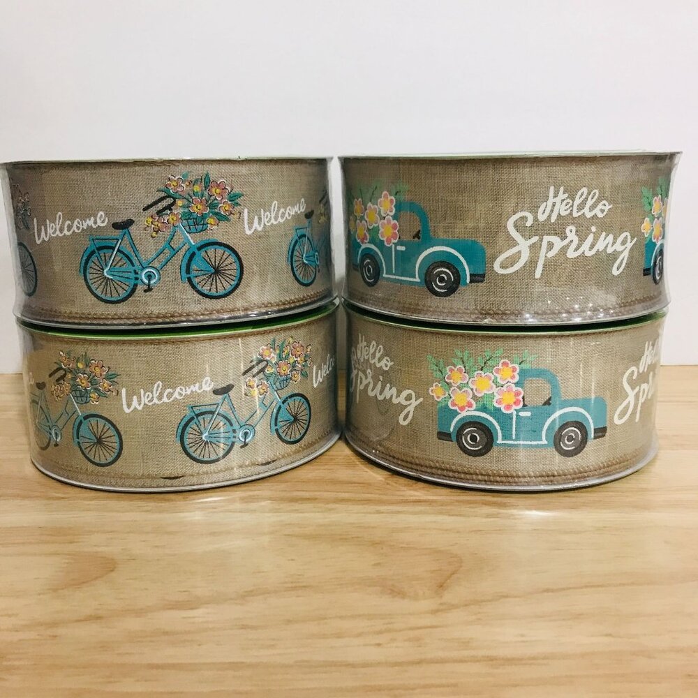 Wire Edge Ribbon NEW 4 rolls of 2.5" x 50 yards Hello Spring Welcome Ribbon